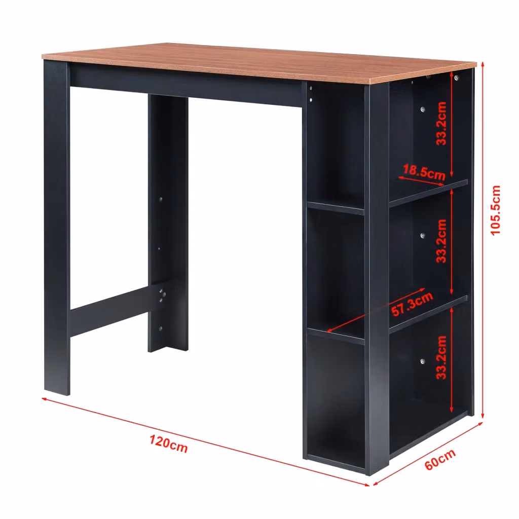 Tavolo da bar moderno con 3 ripiani effetto noce e nero L: 120 cm, P: 60 cm, H: 106 cm – 2