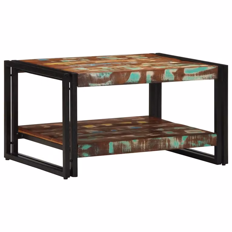 vidaXL Tavolino da Salotto in Legno Massello Recuperato Multicolore L: 70 cm, P: 50 cm, H: 38 cm