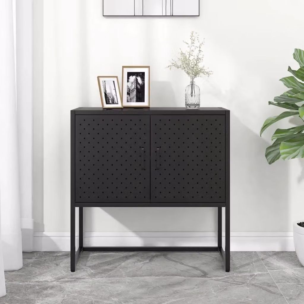 Credenza moderna in metallo nero opaco per soggiorno o sala da pranzo, L 75 cm x P 35 cm x H 75 cm – 2