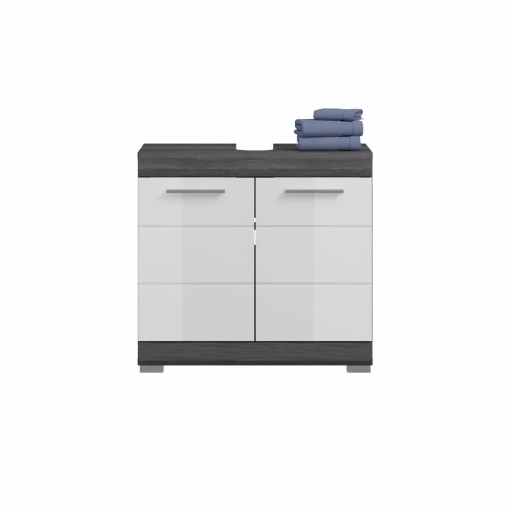 Mobile sotto lavabo Meublorama SCOTT con 2 ante in MDF laccato, Grigio e Bianco, L: 60 cm, P: 56 cm, H: 34 cm – 2