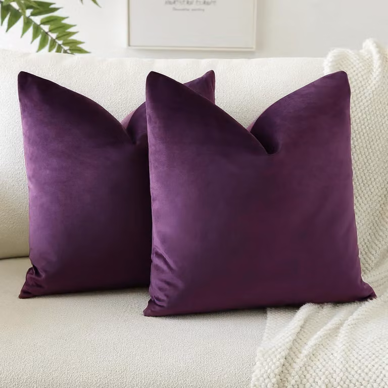 Custodia per cuscino in velluto, cuscino per divano, cuscino decorativo, federe per divano, soggiorno, camera da letto, set da 2, 40 x 40 cm, color viola melanzana