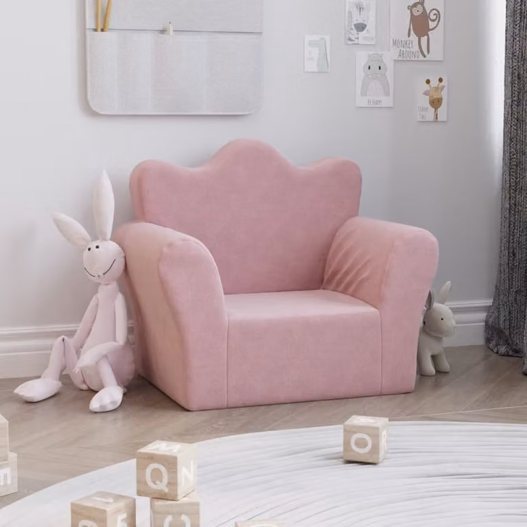 vidaXL Divano per Bambini Rosa in Morbido Peluche L: 54 cm, P: 34 cm, H: 45 cm