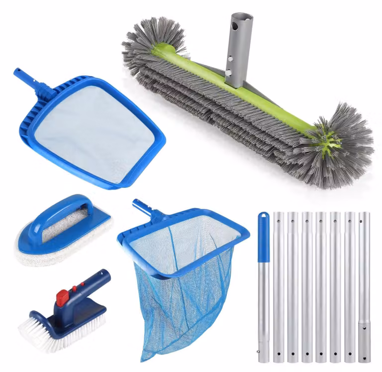 Elzusha - Set di pulizia per piscine da 6 pezzi con manico telescopico