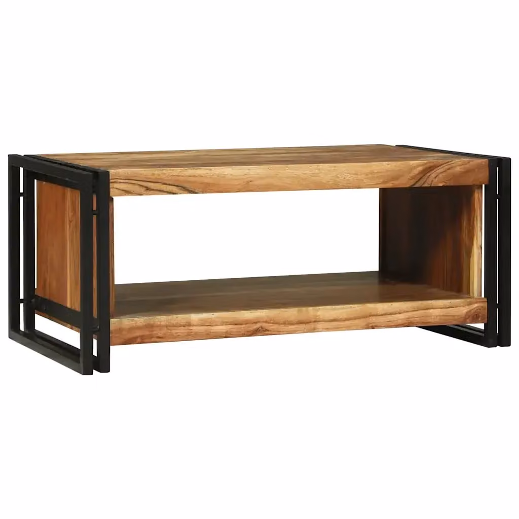 Tavolino da salotto rettangolare vidaXL in legno di acacia e metallo marrone L: 90 cm, P: 50 cm, H: 38 cm – 2