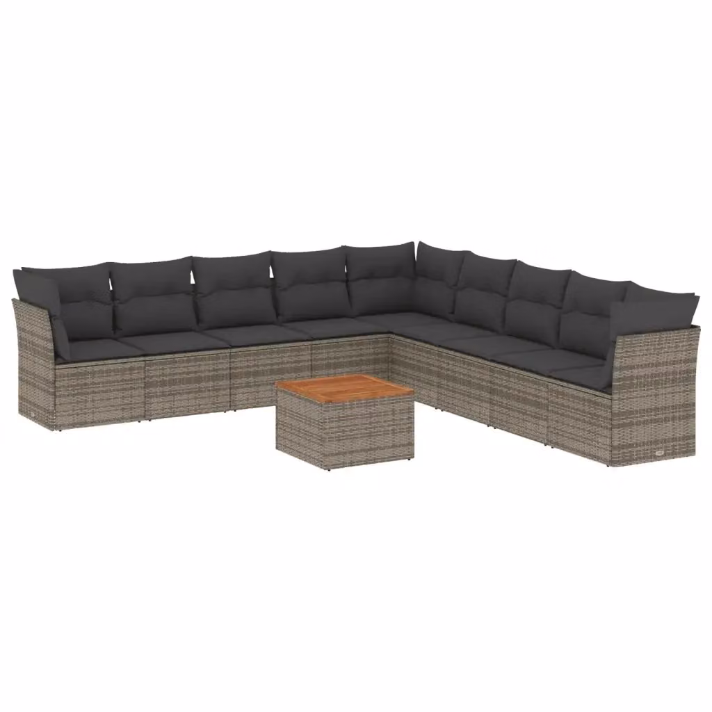 Set da giardino moderno vidaXL in polyrattan grigio con 10 pezzi, inclusi cuscini con rivestimenti rimovibili e tavolino da caffè – 2