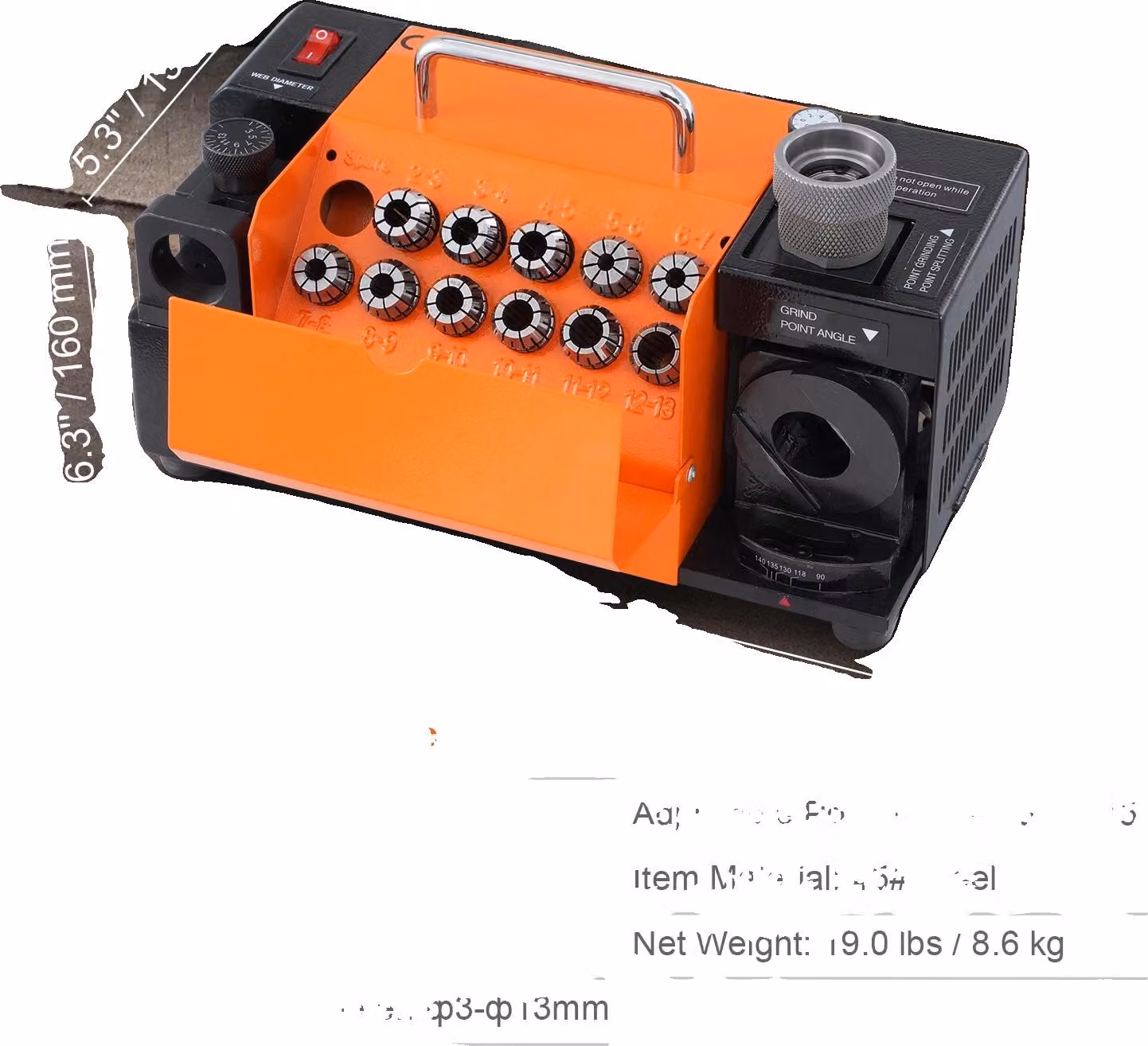 Affilatrice per punte da trapano, compatibilità 3-13 mm, angolo regolabile, MR-13B