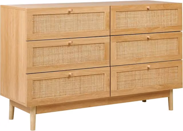 Cassettiera BELIANI a 6 cassetti in stile boho con frontale in rattan, colore beige e marrone, L: 120 cm, P: 42 cm, H: 76 cm