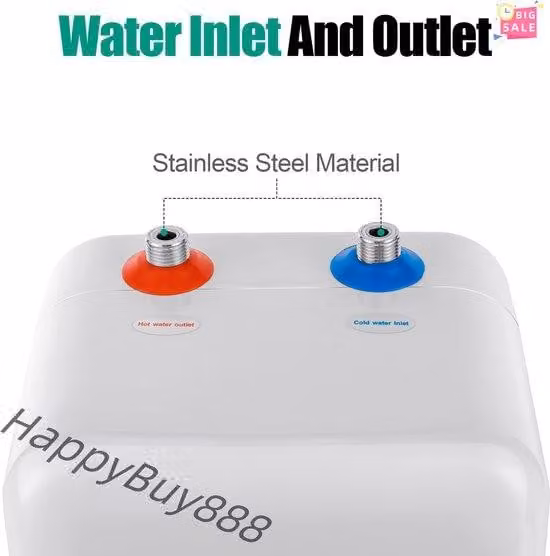Scaldabagno elettrico - 1500W - Capacità 8 litri - Acciaio inossidabile - Bianco - Per acqua calda