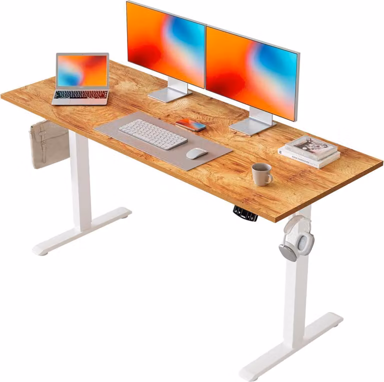 Scrivania elettrica regolabile in altezza 140x60cm con pulsantiera memory marrone chiaro