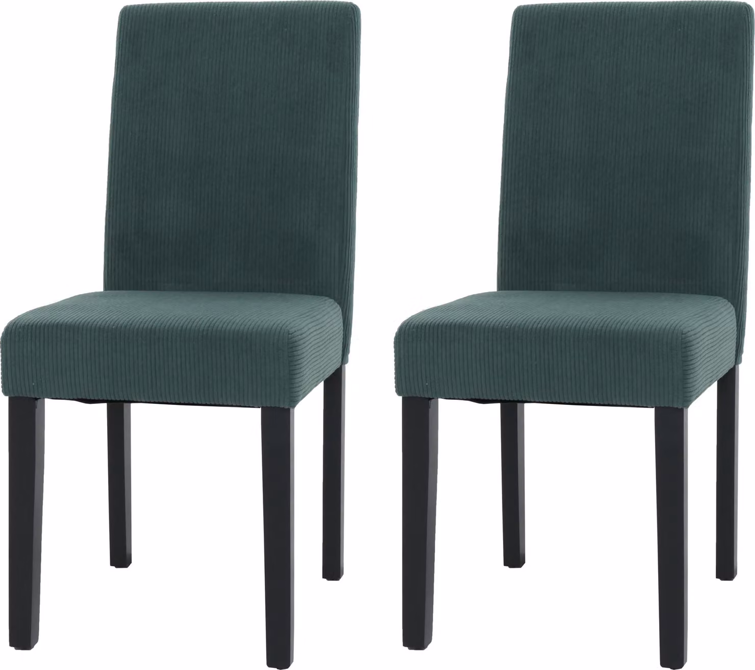 Set di 2 sedie da pranzo classiche e intramontabili | A x L x P 90 x 42 x 50 cm | Altezza seduta 47 cm | Tessuto/tessuto cordato Legno | Gambe scure | Verde | Sedia Sedia da cucina Sedia con schienale alto