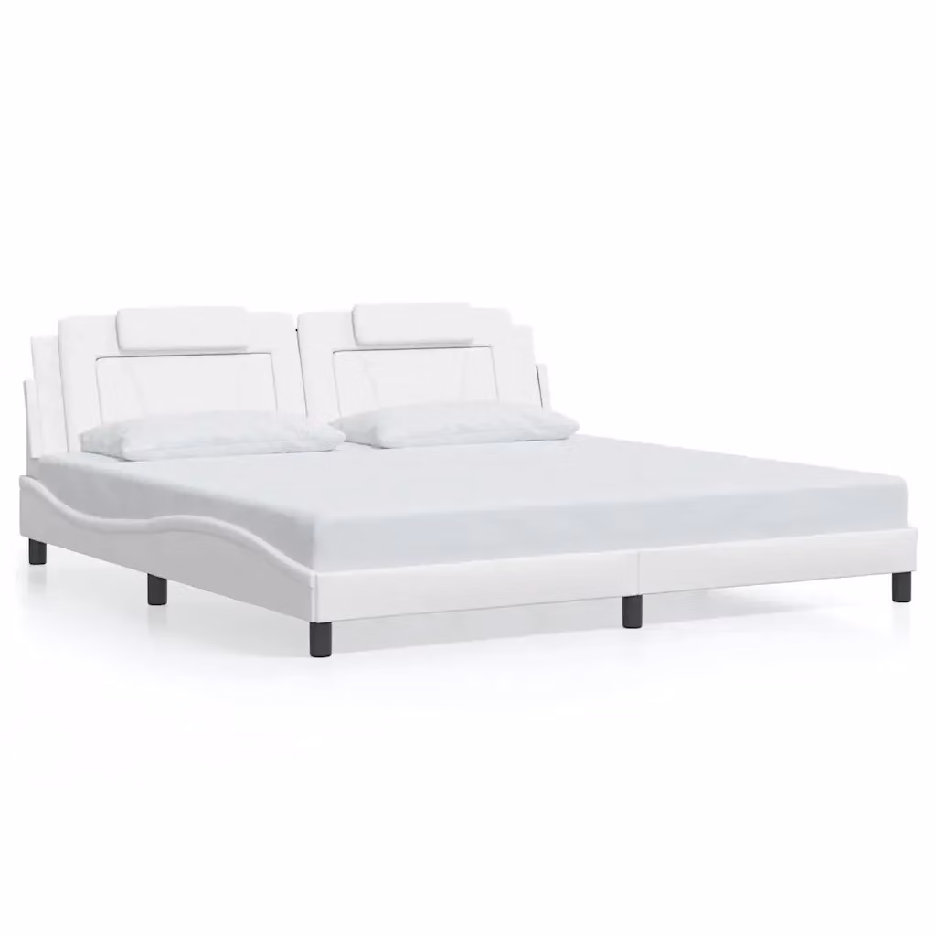 Giroletto Viana vidaXL in similpelle bianco con doghe in legno, L/P/H: 200 x 200 x 74,5 cm – 2