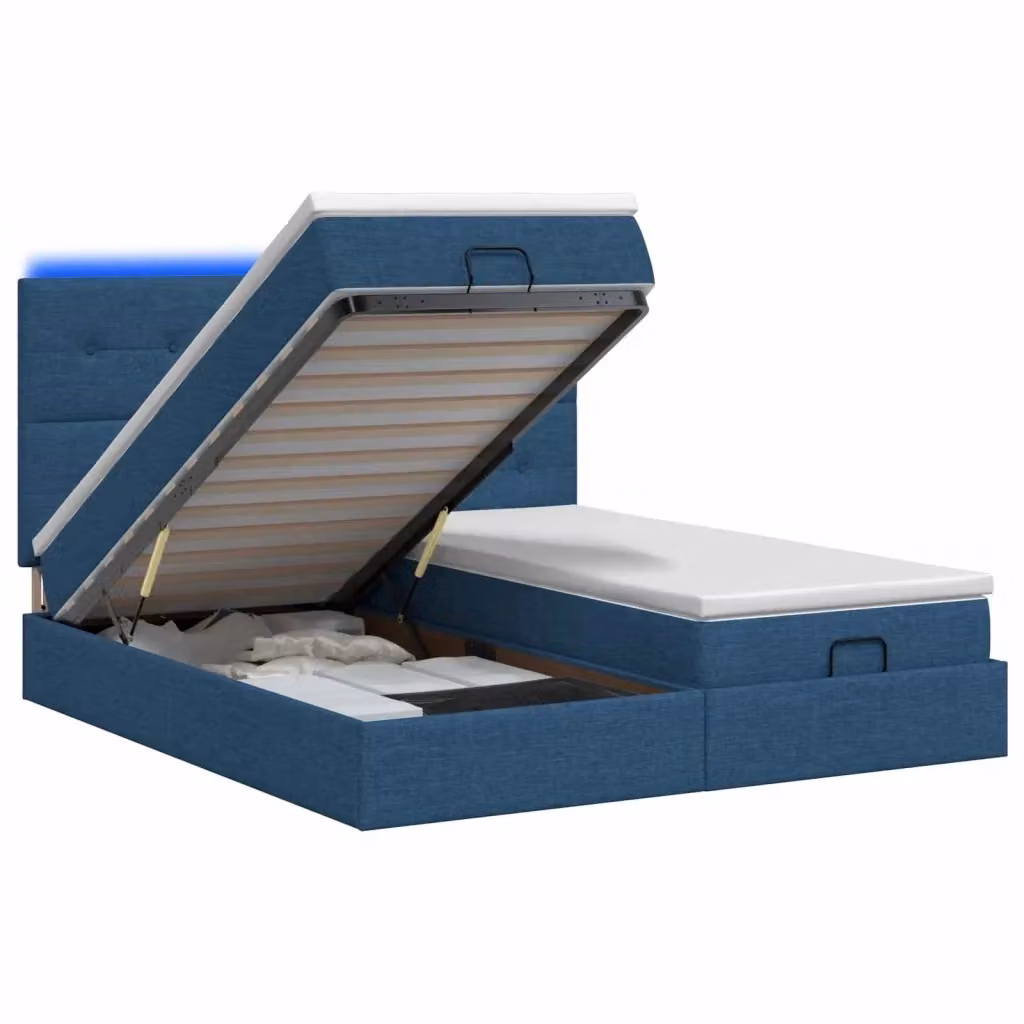 Letto Ottomano con Materasso vidaXL in Tessuto Blu e Bianco con Illuminazione LED e Porta USB L/P/H: 180 x 200 x 88 cm – 2