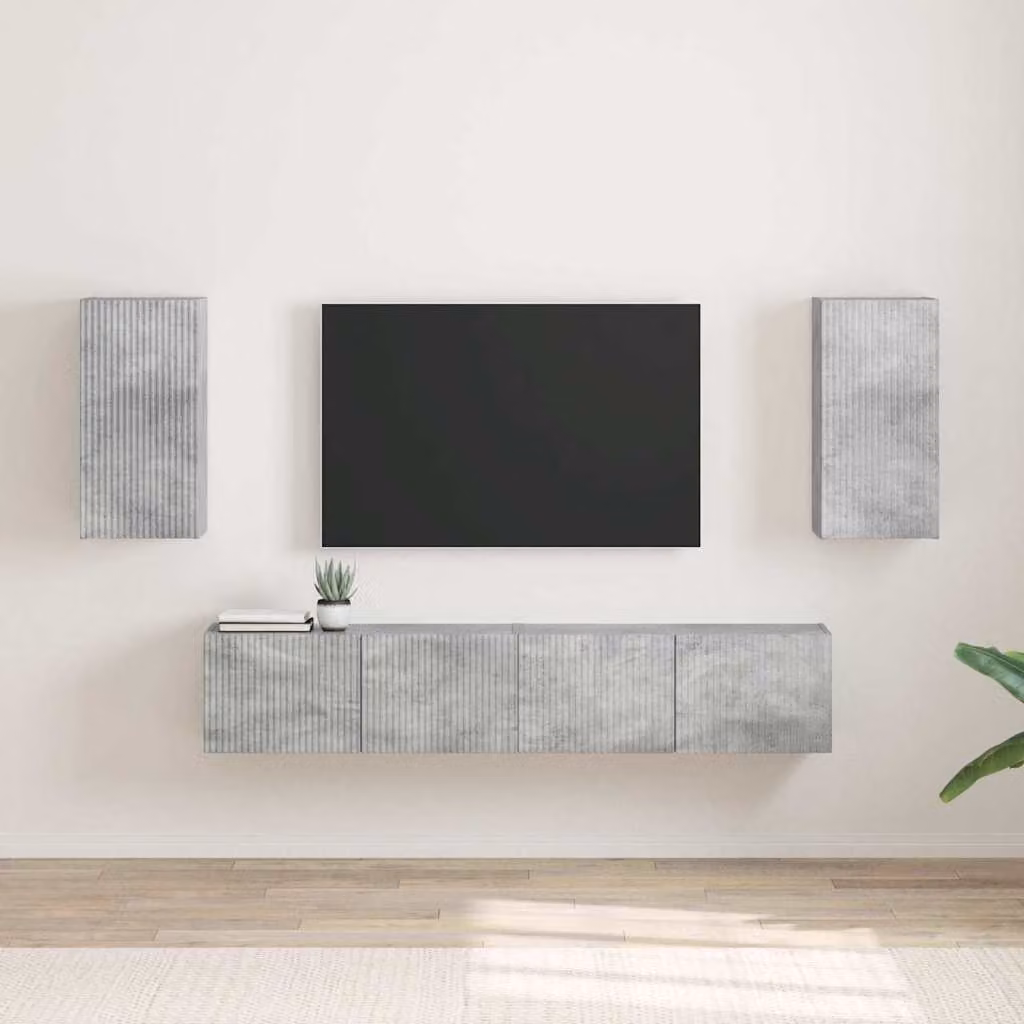 Set di 2 mobili TV da parete vidaXL in legno ingegnerizzato, stile moderno, Grigio cemento, L: 60 cm, P: 31 cm, H: 30 cm