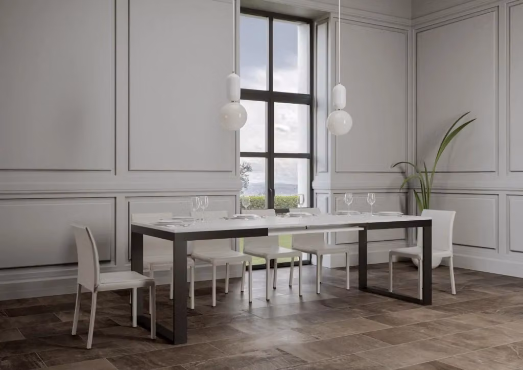 Tavolo allungabile moderno Itamoby Tekno Evolution Bianco Frassino con telaio Antracite L: 160 cm, P: 90 cm, H: 77 cm – 2