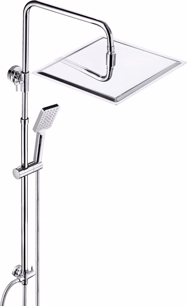 Doccia a pavimento senza miscelatore, soffione a pioggia 30x30 cm, acciaio inossidabile, cromato, per bagno