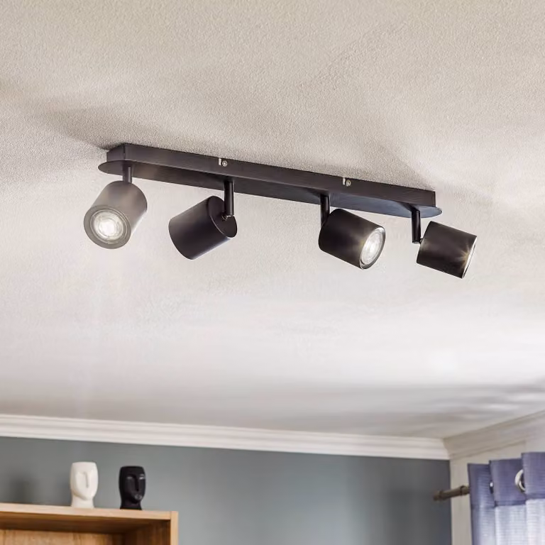 Faretto da soffitto Modo in metallo, nero, 4 luci Luminex, dimmerabile, Nero, Soggiorno / Sala da pranzo, Acciaio Inox, Moderno, Faretto