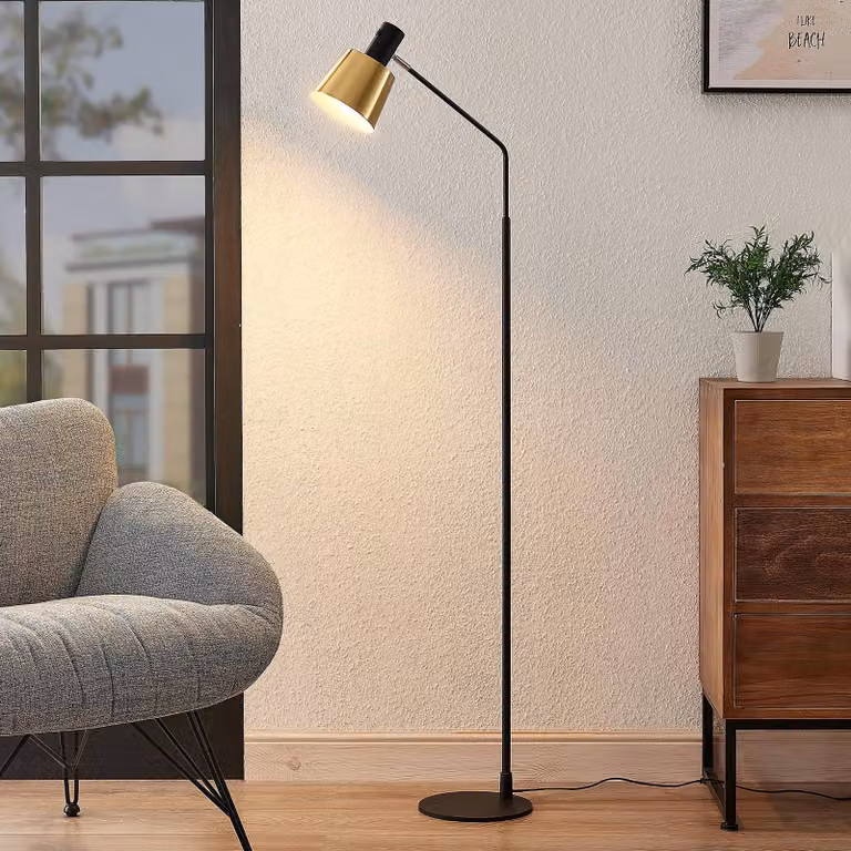 Lampada da terra Vlada Lindby, Nero, Soggiorno / Sala da pranzo, Metallo, Scandinavo, Lampada da terra