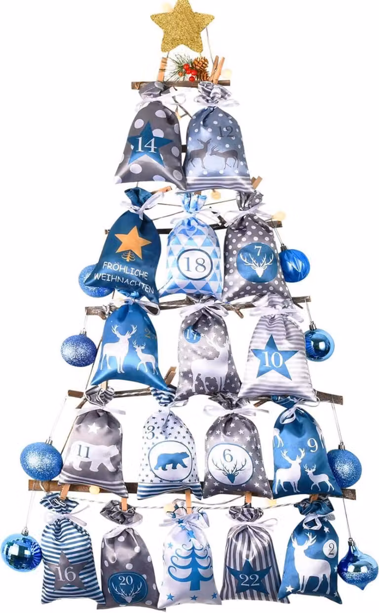 Calendario dell'Avvento fai-da-te da riempire con 24 sacchetti di stoffa (Blue
