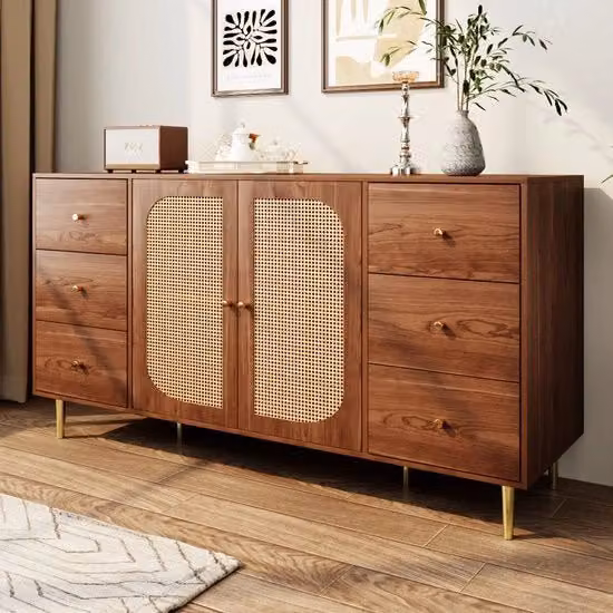 Mobile base cucina in legno stile rustico marrone con ante in vetro e ripiani aperti L/P/H: 160 x 40 x 90 cm