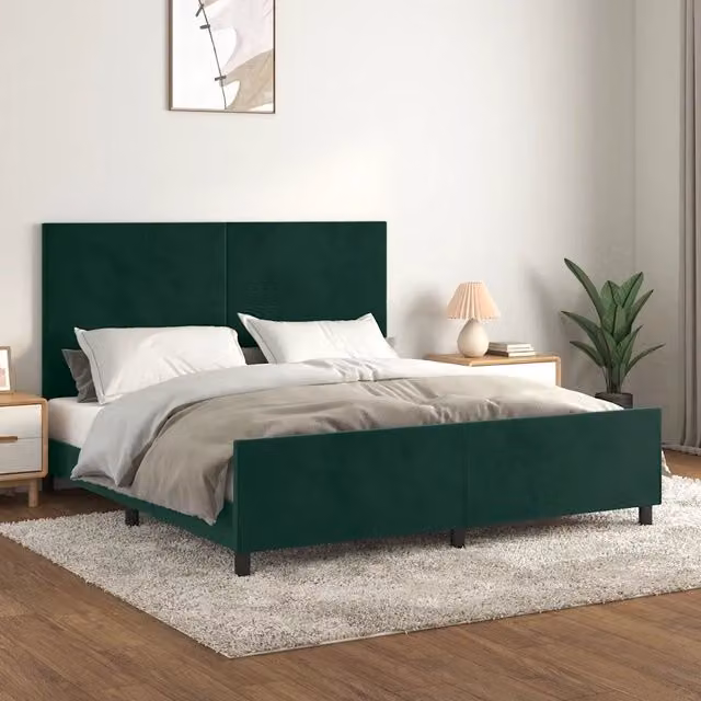Letto con Giroletto e Testiera in Velluto Verde Scuro vidaXL L/P: 180 x 200 cm