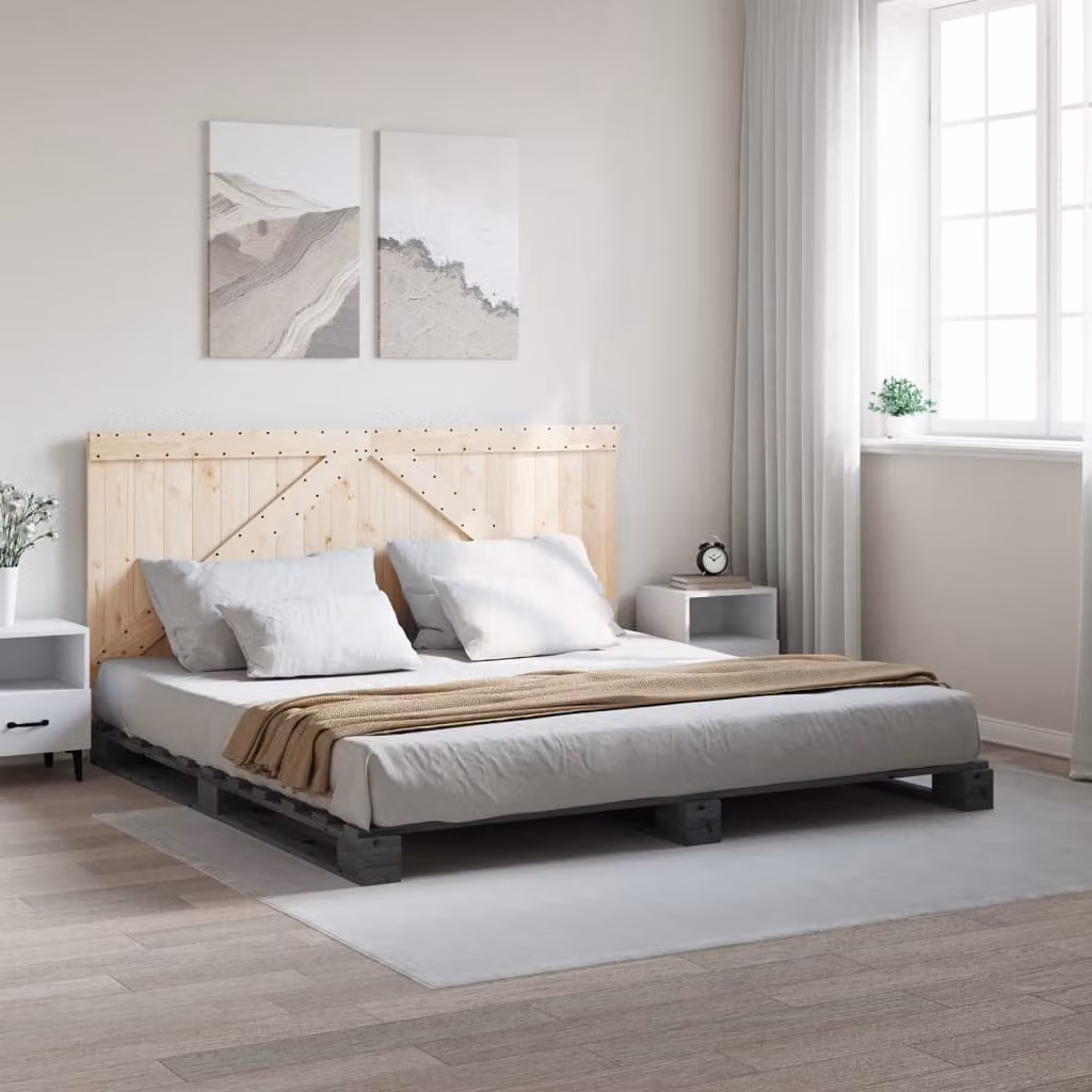 vidaXL Giroletto con Testiera in Legno Massello di Pino Grigio L/P: 200 x 200 cm