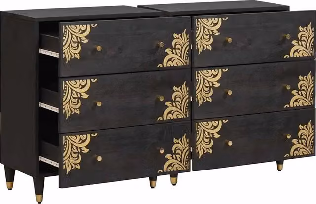 Credenza 2 pz | Madia | Buffet da pranzo | Armadio da pranzo Nero 60 x 33 x 75 cm Legno di mango massello