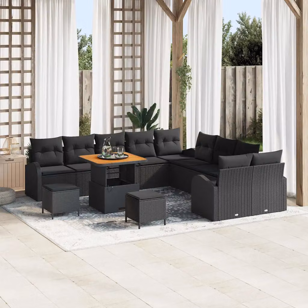 Set Divano da Giardino vidaXL a forma a U con Cuscini e Tavolino Nero in Polyrattan e Acciaio – 1