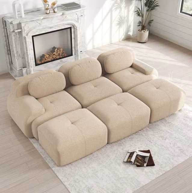 Divano angolare modulare MODFU in velluto a coste beige L/P/H: 298 x 178 x 70 cm