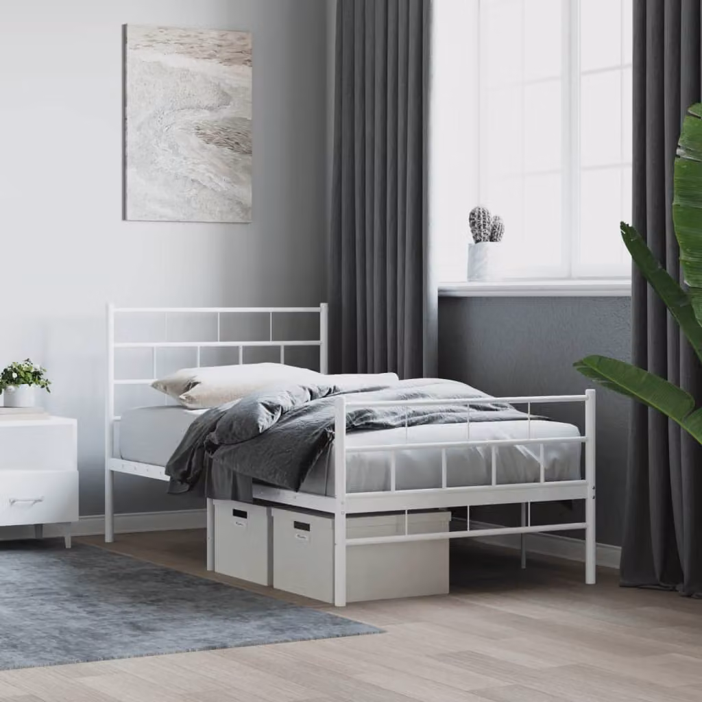 vidaXL Giroletto in metallo bianco con testiera e pediera L/P/H: 90 x 200 cm
