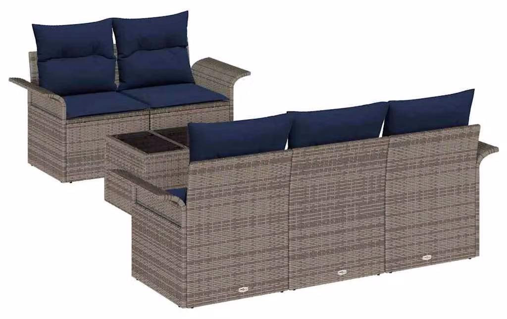 Set Divano da Giardino con cuscino 6 pcs Grigio polyrattan
