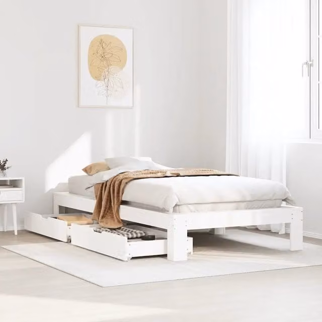 Giroletto vidaXL in legno massello di pino bianco con doghe fisse L: 190 cm, P: 75 cm, H: 96,5 cm