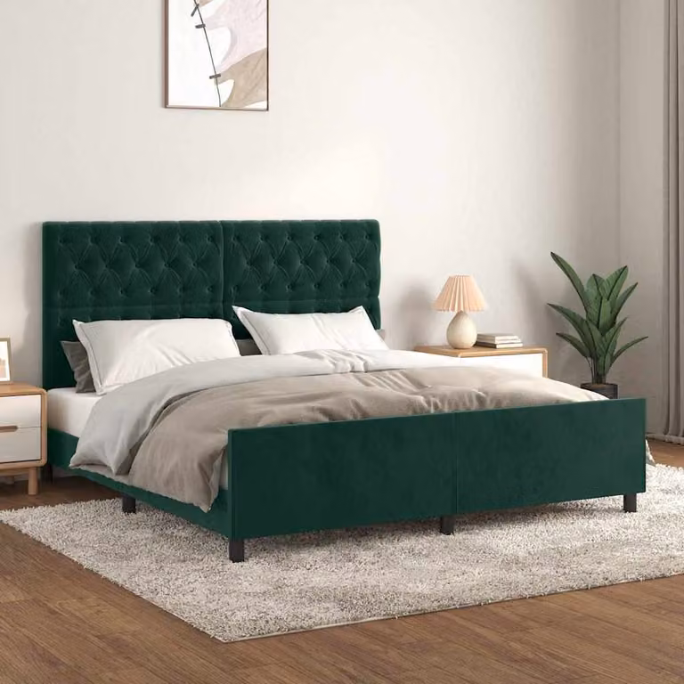 vidaXL Giroletto con Testiera in Velluto Verde Scuro L: 180 cm, P: 200 cm, H: 128 cm