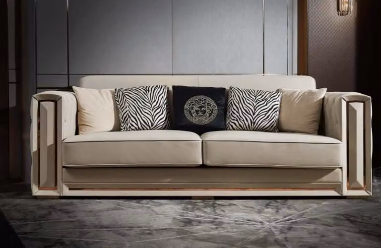 Chesterfield Sofa Beige Leder Luxus Wohnzimmer Design Couchen Polster Ledersofa