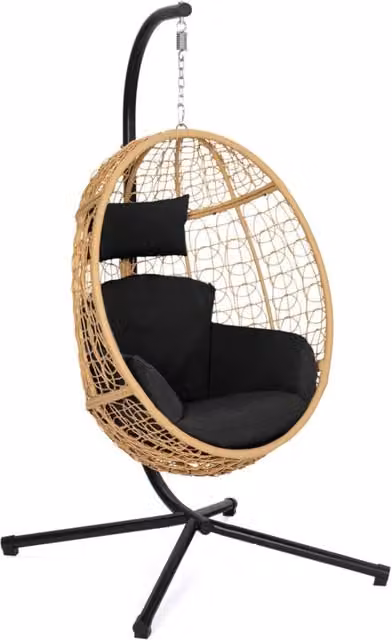 IDMarket - Poltrona sospesa a forma di uovo in rattan traforato con cuscino nero