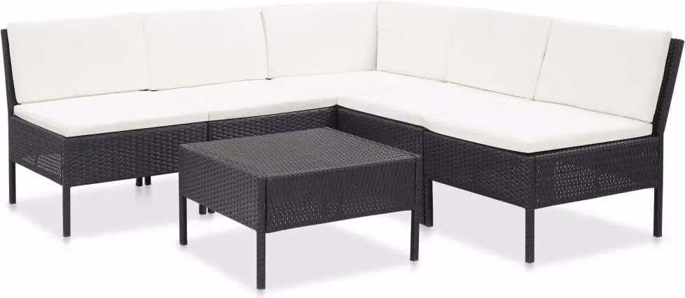 vidaXL Set di 6 pezzi da giardino con cuscini in polirattan nero