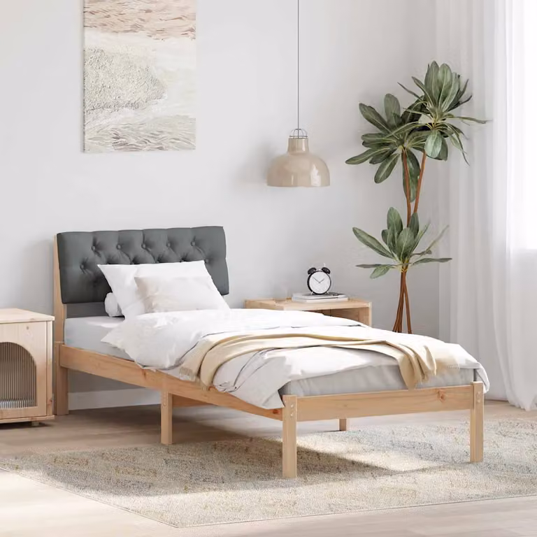 Struttura del letto moderna vidaXL in legno di pino con doghe, colore marrone e grigio, L/P/H: 190 x 80 x 80,5 cm