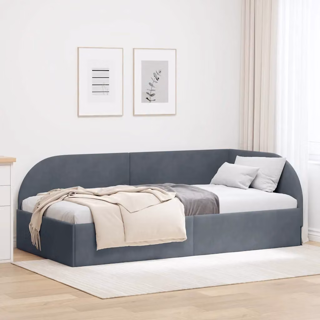 Cornice del letto ad angolo vidaXL in velluto grigio, L 90 cm x P 200 cm – 1