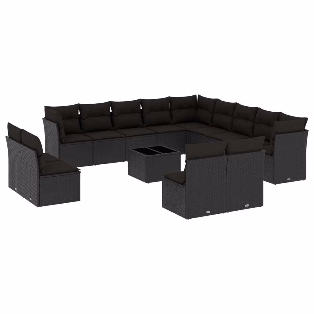 Set Divani da Giardino 14pz con Cuscini in Polyrattan Nero