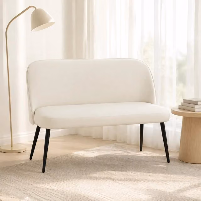 Divano a 2 posti MIVRAY in velluto beige con struttura in metallo e legno, L: 127 cm, P: 63 cm, H: 84,5 cm – 1