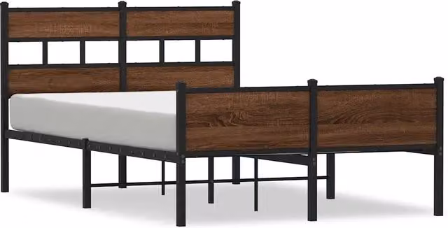 Letto matrimoniale per adulti con struttura in metallo e legno color rovere marrone L/P/H: 120 x 200 x 91,5 cm