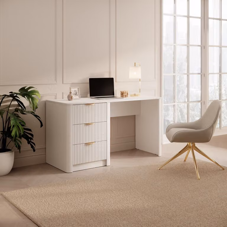 Kanotini - Scrivania, 140x55x76h cm Beige, 3 Cassetti