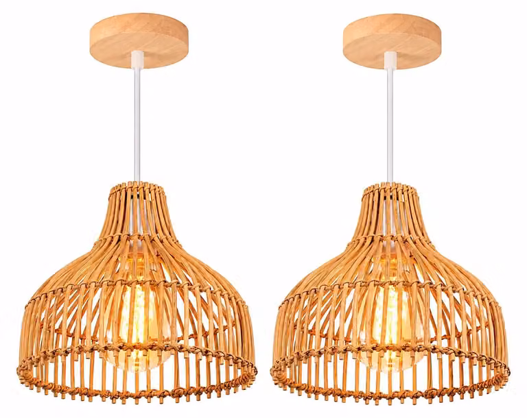 Lampada a sospensione, realizzata in bambù e ferro, da incasso parziale, confezione da 2 pezzi, senza lampadina