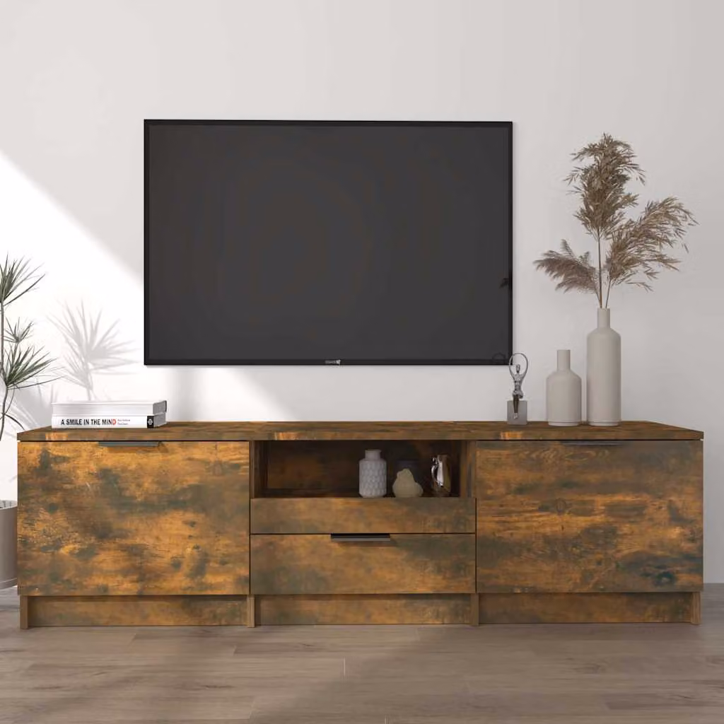Mobile TV vidaXL in legno ingegnerizzato color rovere fumo con ruote, L 140 cm x P 35 cm x H 40 cm