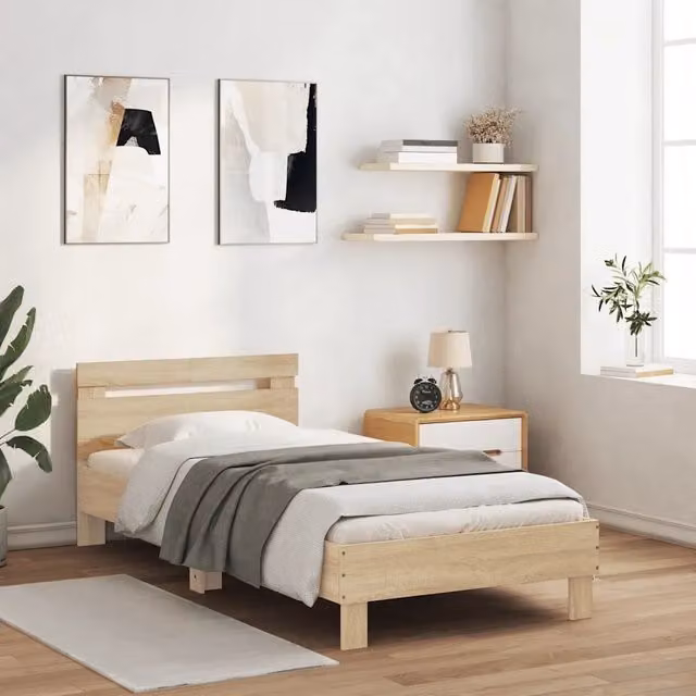 Struttura Letto con Testiera Design Mania in Rovere Sonoma, L 100 x P 200 cm