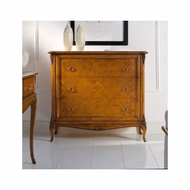 Cassettiera classica in legno con 3 cassetti Mobili 2G finitura bassano L: 111 cm, P: 44 cm, H: 100 cm