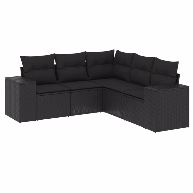Set Divani da Giardino 5 pz con Cuscini in Polyrattan Nero
