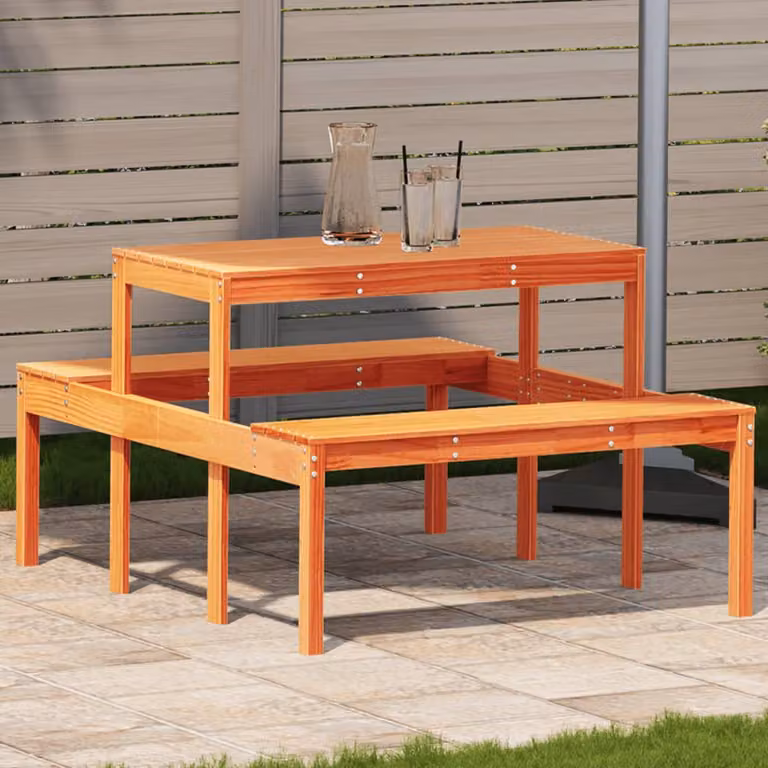 vidaXL Tavolo da Picnic in Legno di Pino Massello Marrone Cera per Giardino e Terrazzo L: 110 cm, P: 134 cm, H: 75 cm