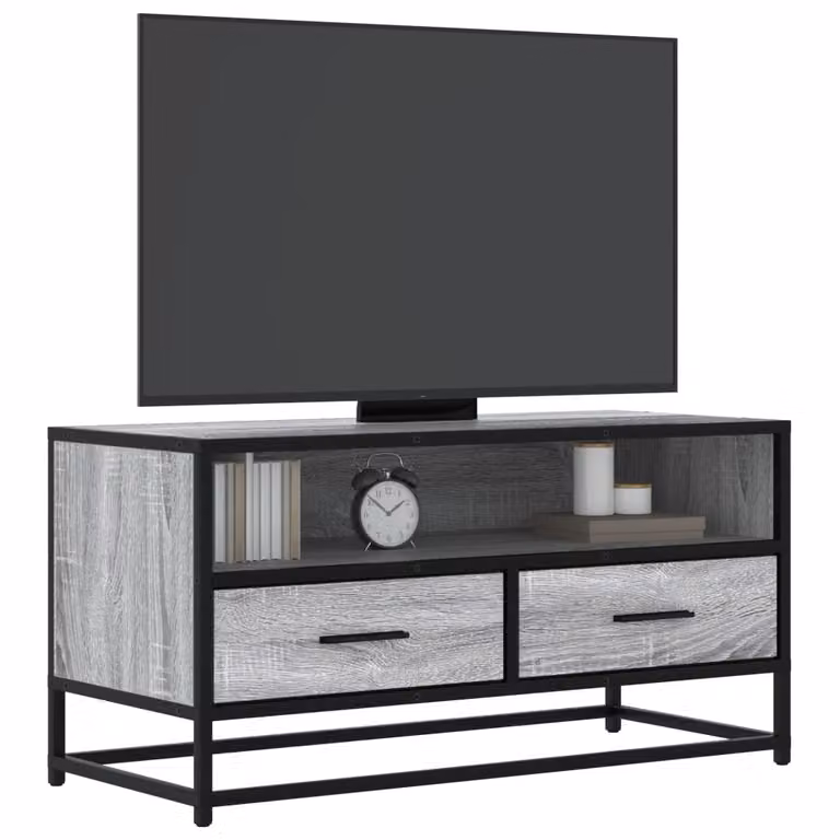 Mobile TV vidaXL in stile industriale, Grigio Sonoma, Legno e Metallo, L 80 x P 34,5 x H 40 cm