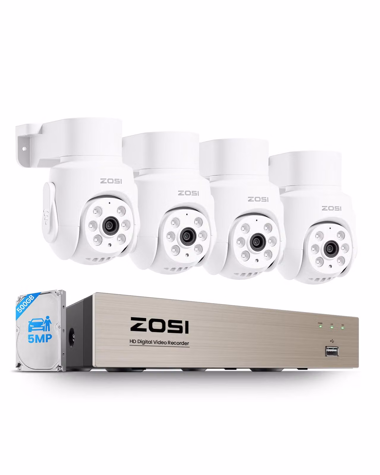 Set di telecamere di sorveglianza cablate ZOSI da 5 MP con audio, DVR a 8 canali da 500 GB e 4 telecamere PTZ TVI per esterni, riconoscimento di persone e veicoli, registrazione audio, I