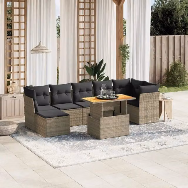 Set Divano da Giardino 8 pz con Cuscini Grigio in Polyrattan 3275489